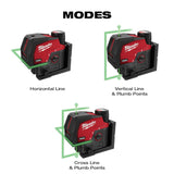 Milwaukee 3622-20 M12 Green Cross Line & Plumb Points Laser