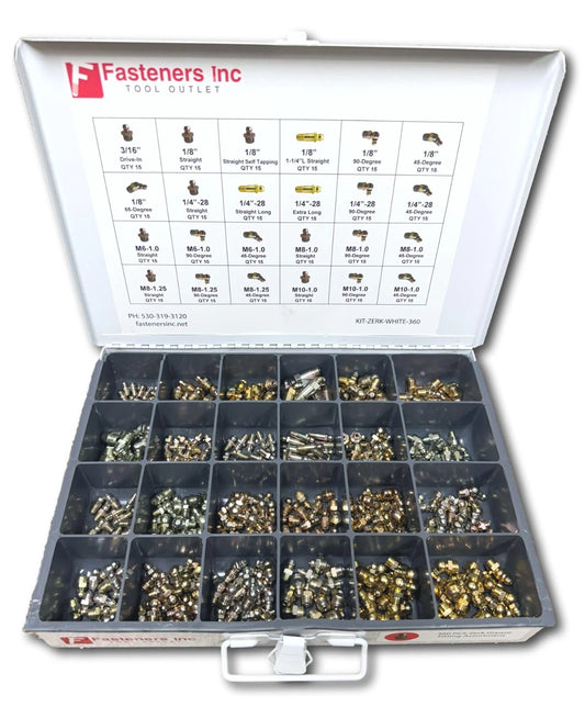 240 PCS! US & Metric Zerk Grease Fittings Assortment Kit
